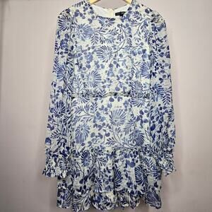Aqua | Dresses | Aqua Flutter Sleeve Tiered Maxi Dress Womens Xs Navywhite  Floral Cutout Zip Up | Poshmark